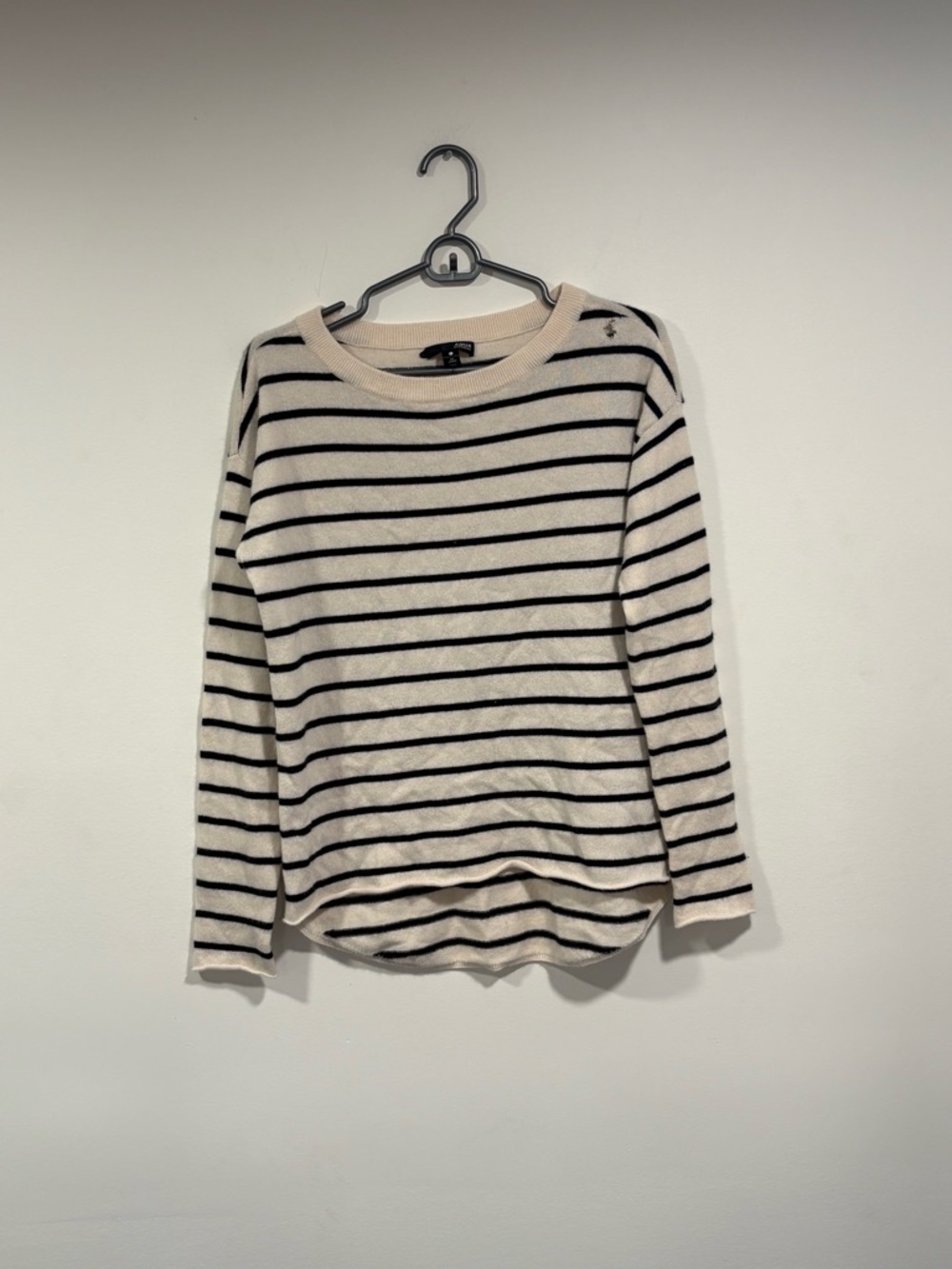 Aqua Cream and Black Striped Long Sleeve cashmere sweater